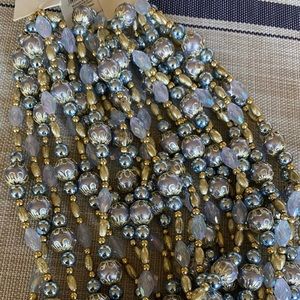 Elegant Bead Garland Gold Silver Blue w/Filigree Overlay 9 ft. Each, Set of 3